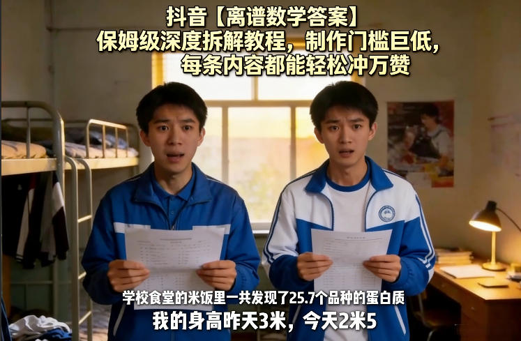 抖音【离谱数学答案】保姆级深度拆解教程，制作门槛巨低，每条内容都能轻松冲万赞，附详细步骤-大象聊项目