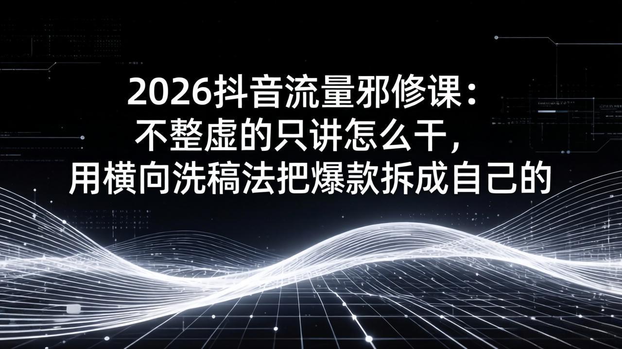 2026抖音流量邪修课：不整虚的只讲怎么干，用横向洗稿法把爆款拆成自己的-大象聊项目