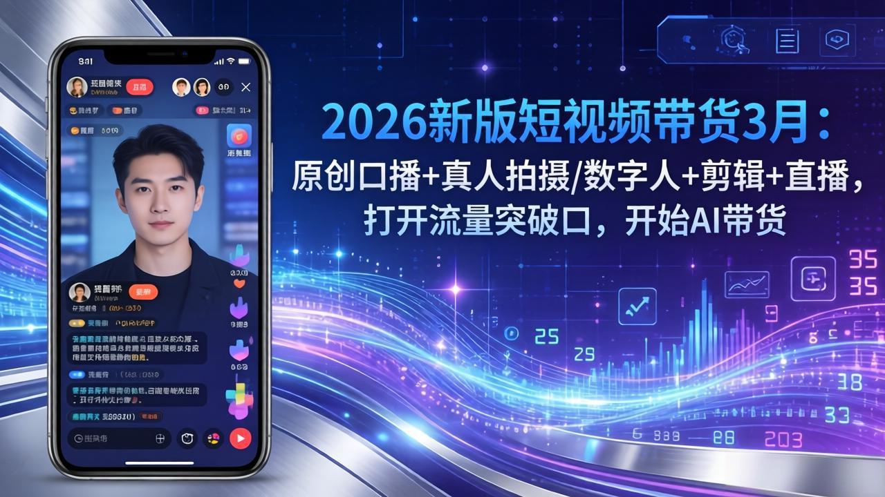 2026新版短视频带货3月：原创口播+真人拍摄/数字人+剪辑+直播，打开流量突破口，开始AI带货-大象聊项目