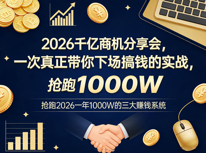 2026千亿商机分享会，一次真正带你下场搞钱的实战，抢跑2026一年1000W的三大賺钱系统-大象聊项目