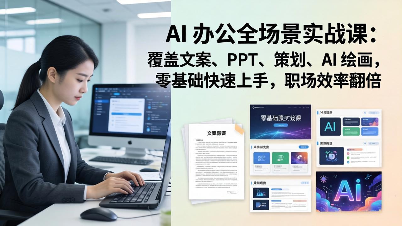 AI 办公全场景实战课：覆盖文案、PPT、策划、AI 绘画，零基础快速上手，职场效率翻倍-大象聊项目