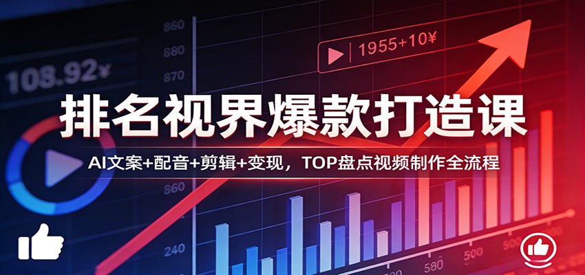 排名视界爆款打造课：AI文案+配音+剪辑+变现，TOP盘点视频制作全流程-大象聊项目
