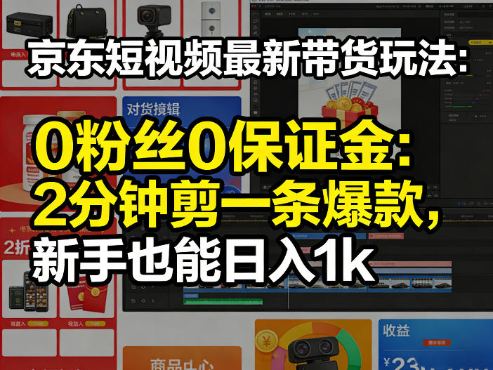 京东短视频最新带货玩法，0粉丝0保证金，2分钟剪一条爆款，新手也能日入1k+【揭秘】-大象聊项目