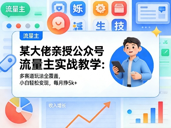 某大佬亲授公众号流量主实战教学：多赛道玩法全覆盖，小白轻松变现，每月多挣5k+-大象聊项目