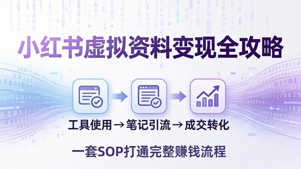小红书虚拟资料变现全攻略：从工具使用到笔记引流成交，一套 SOP 打通完整赚钱流程-大象聊项目