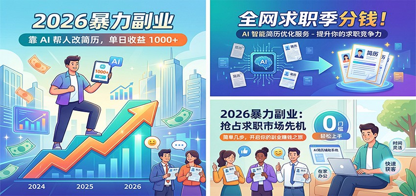 2026暴力副业：靠AI帮人改简历，单日收益1000+，全网求职季分钱-大象聊项目