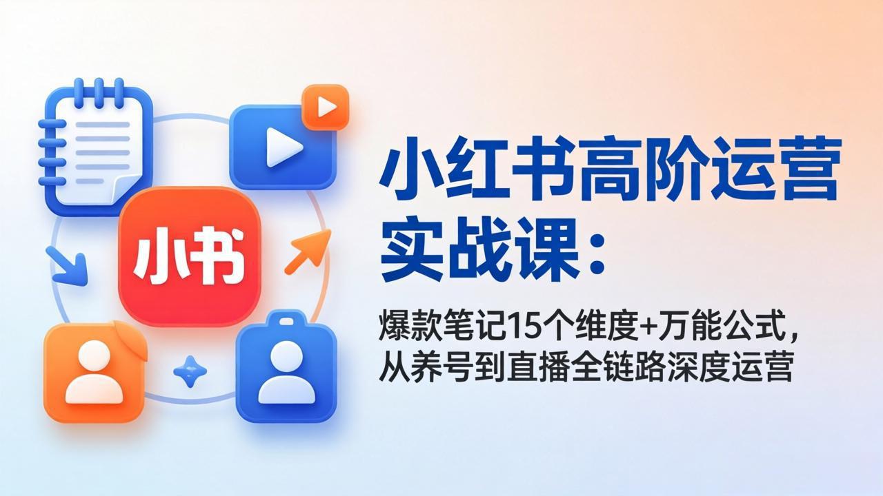 小红书高阶运营实战课：爆款笔记15个维度+万能公式，从养号到直播全链路深度运营-大象聊项目