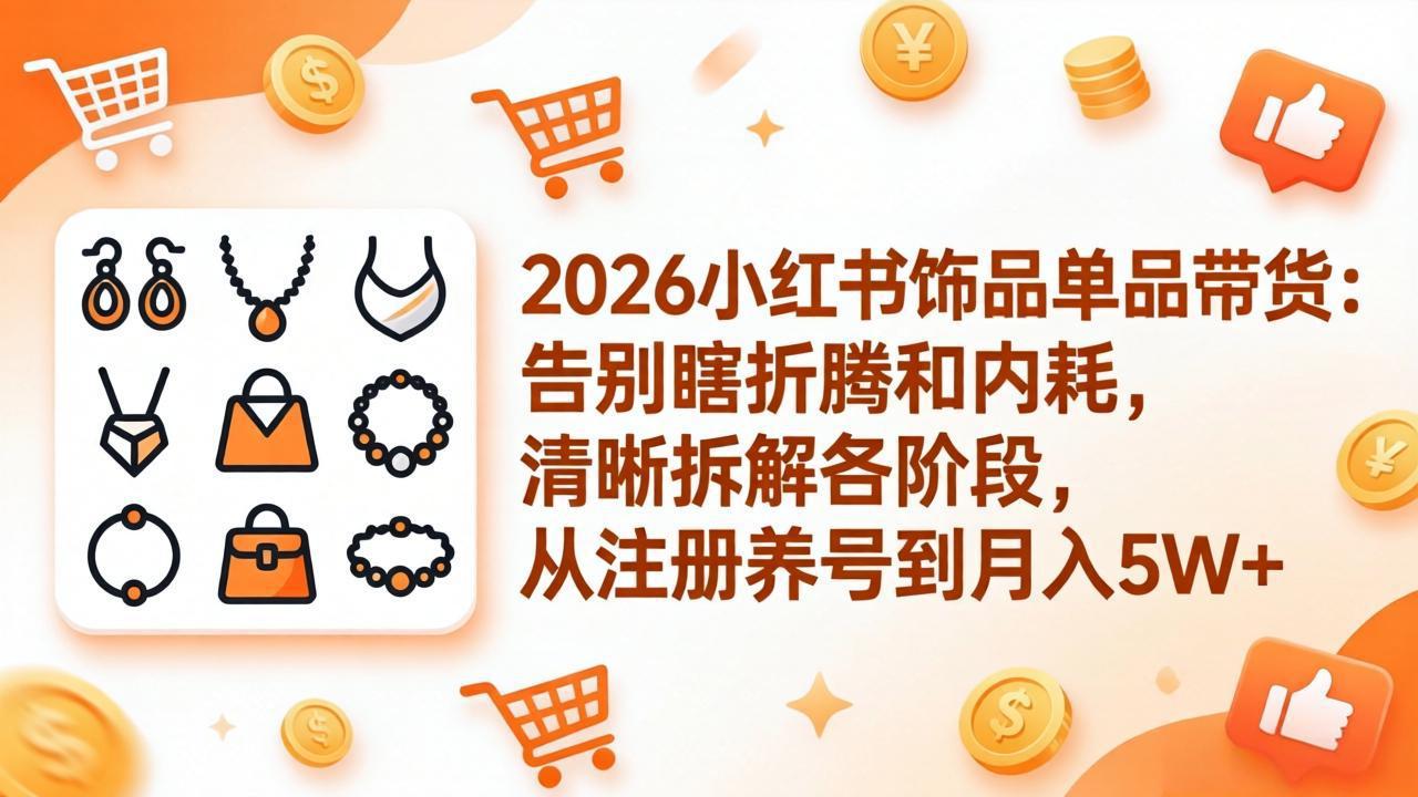 2026小红书饰品单品带货：告别瞎折腾和内耗，清晰拆解各阶段，从注册养号到月入5W+-大象聊项目