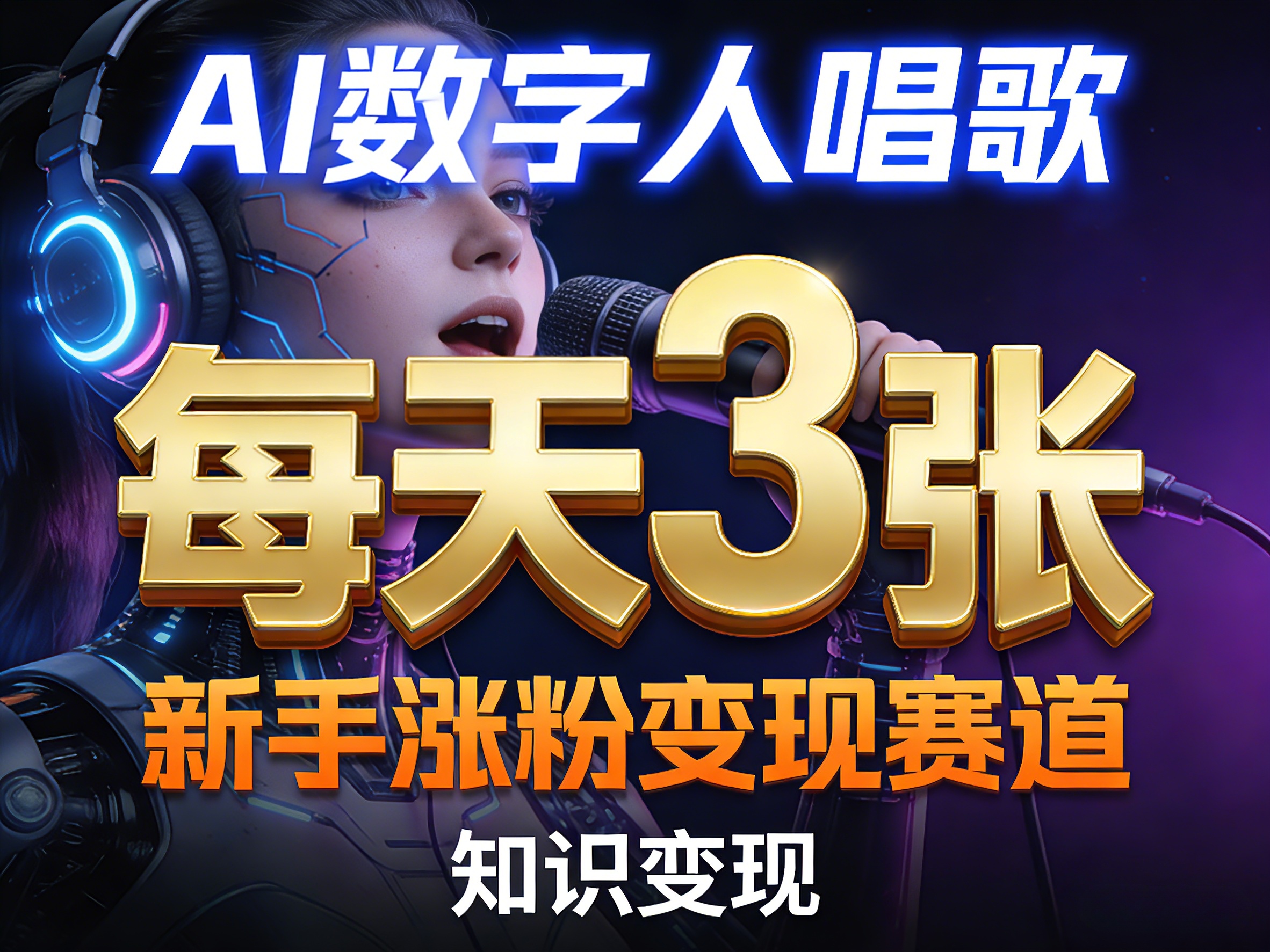 AI数字人唱歌，新手涨粉变现赛道，每天3张和知识付费，副业必备-大象聊项目