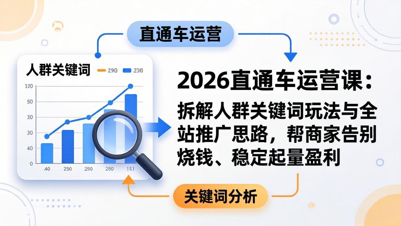 2026直通车运营课：拆解人群关键词玩法与全站推广思路，帮商家告别烧钱、稳定起量盈利-大象聊项目