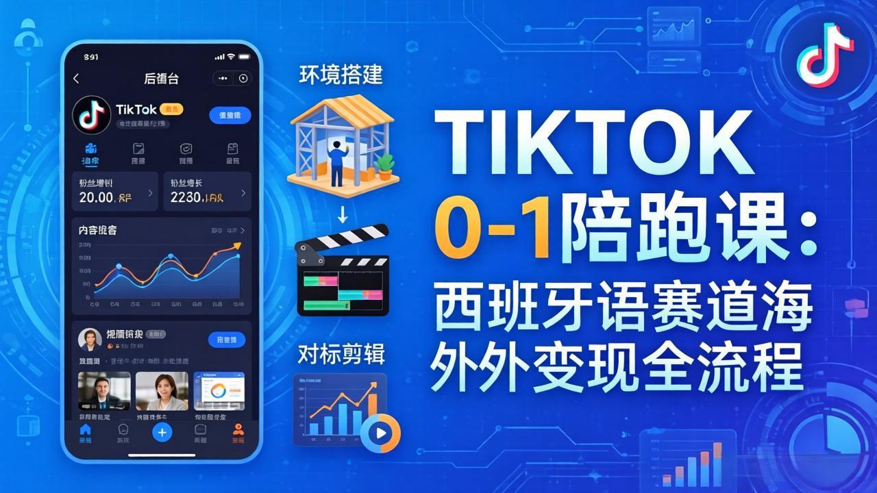 TIKTOK 0-1 陪跑课：从环境搭建到刷对标剪辑，西班牙语赛道海外变现全流程-大象聊项目