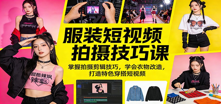 服装短视频拍摄技巧课：掌握拍摄剪辑技巧，学会衣物改造，打造特色穿搭短视频-大象聊项目