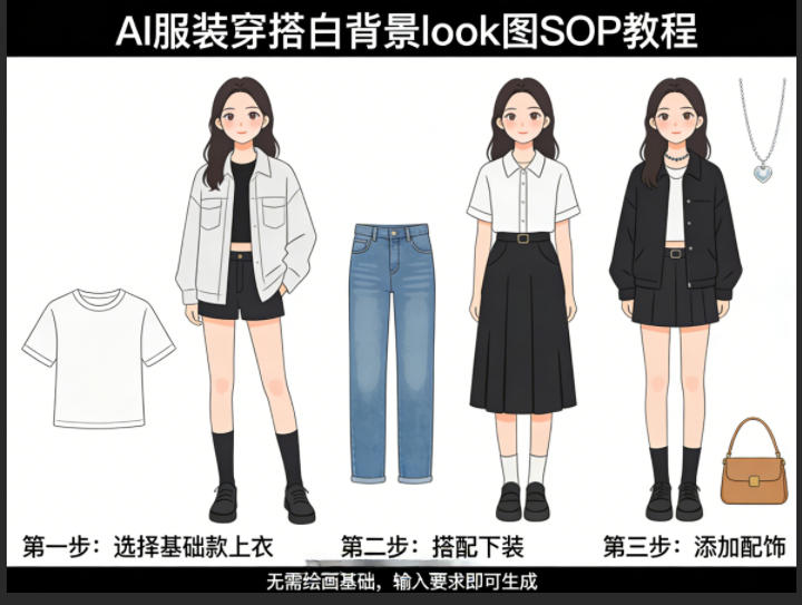 AI服装穿搭白背景look图SOP教程，不用会画画，提几句具体要求，AI就能还你一个奇迹-大象聊项目