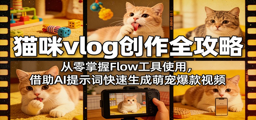 猫咪vlog创作全攻略：从零掌握Flow工具使用，借助AI提示词快速生成萌宠爆款视频-大象聊项目