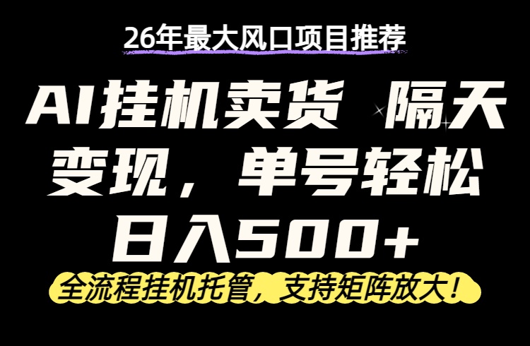 26年最新AI挂机卖货，隔天出收益，单账号轻松日入500+-大象聊项目