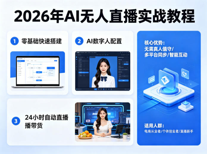 2026年AI无人直播实战教程，零基础也能快速搭建AI数字人无人直播间，实现24小时自动直播带货-大象聊项目