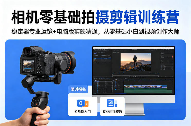相机零基础拍摄剪辑训练营：稳定器专业运镜+电脑版剪映精通，从零基础小白到视频创作大师-大象聊项目