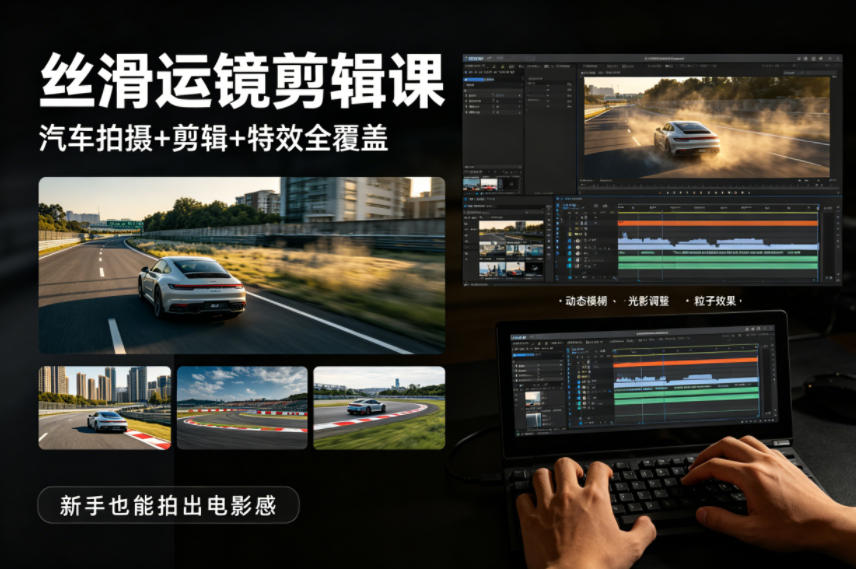 大叔丝滑运镜剪辑课，汽车拍摄+剪辑+特效全覆盖，新手也能拍出电影感-大象聊项目