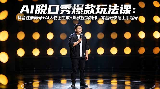 AI脱口秀爆款玩法课：抖音注册养号+AI人物图生成+爆款视频制作，零基础快速上手起号-大象聊项目