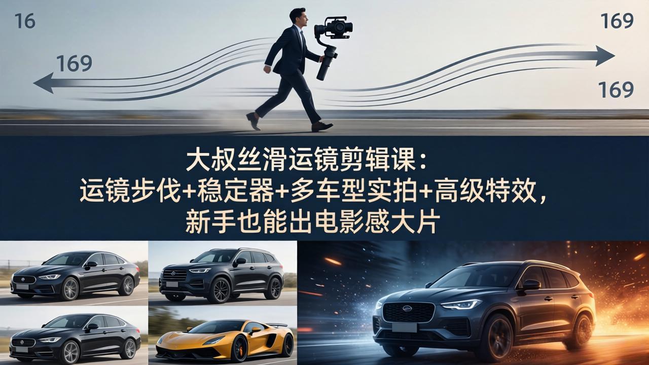 大叔丝滑运镜剪辑课：运镜步伐+稳定器+多车型实拍+高级特效，新手也能出电影感大片-大象聊项目