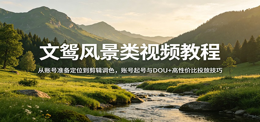 文鸳风景类视频教程：从账号准备定位到剪辑调色，账号起号与DOU+高性价比投放技巧-大象聊项目