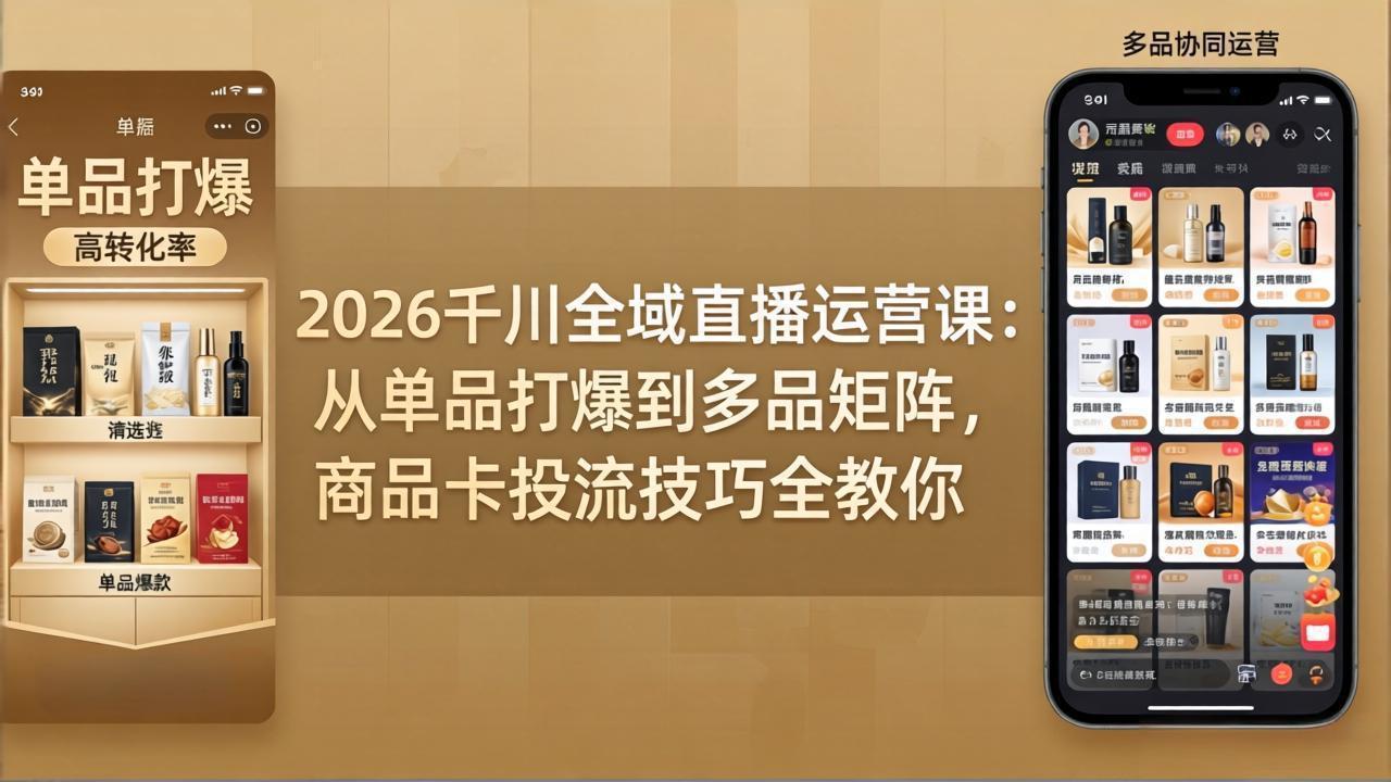 2026千川全域直播运营课：从单品打爆到多品矩阵，商品卡投流技巧全教你-大象聊项目