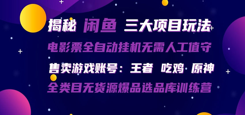 闲鱼三种玩法 全自动电影票 售卖游戏账号 爆品选品库训练营-大象聊项目