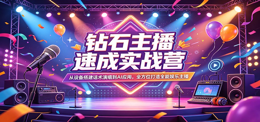 钻石主播速成实战营：从设备搭建话术演唱到AI应用，全方位打造全能娱乐主播-大象聊项目