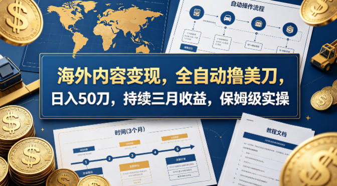 海外内容变现，全自动撸美刀，日入50刀，持续三月收益，保姆级实操【揭秘】-大象聊项目