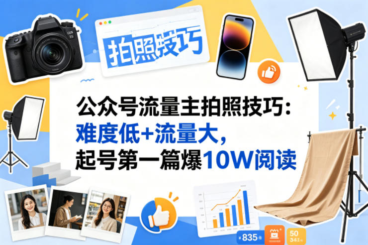 公众号流量主之拍照技巧赛道，难度低+流量大，起号第一篇就爆了10w阅读-大象聊项目