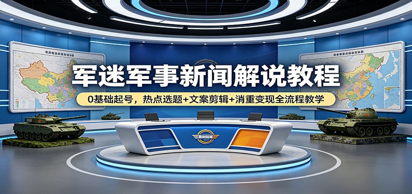 军迷军事新闻解说教程：0基础起号，热点选题+文案剪辑+消重变现全流程教学-大象聊项目