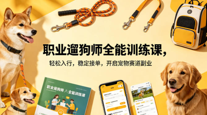 职业遛狗师全能训练课，轻松入行，稳定接单，开启宠物赛道副业-大象聊项目