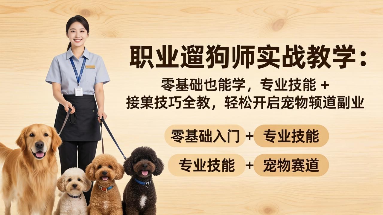 职业遛狗师实战教学：零基础也能学，专业技能 + 接单技巧全教，轻松开启宠物赛道副业-大象聊项目