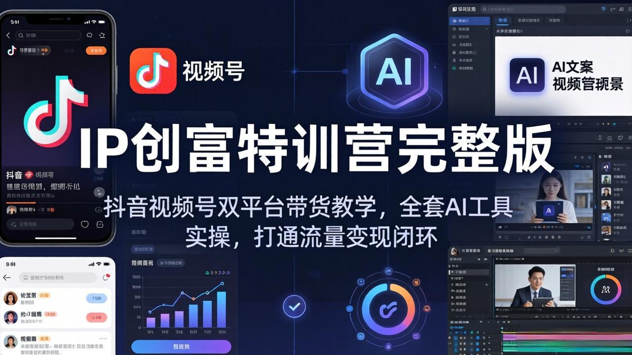 IP创富特训营完整版：抖音视频号双平台带货教学，全套AI工具实操，打通流量变现闭环-大象聊项目