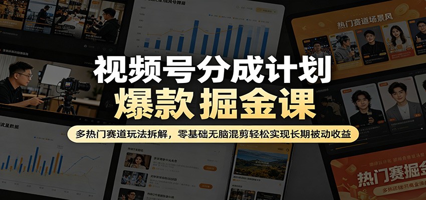 视频号分成计划爆款掘金课：多热门赛道玩法拆解，零基础无脑混剪轻松实现长期被动收益-大象聊项目