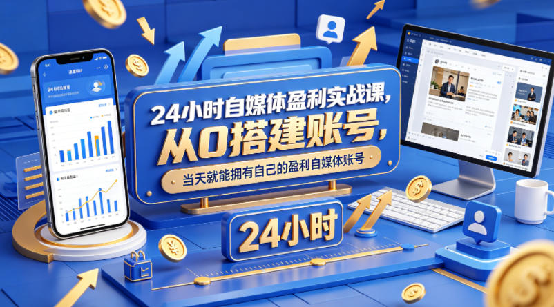 24小时自媒体盈利实战课，从0搭建账号，当天就能拥有自己的盈利自媒体账号-大象聊项目