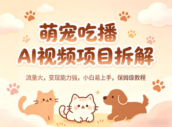 萌宠吃播AI视频项目拆解，流量大，变现能力强，小白易上手，保姆级教程-大象聊项目