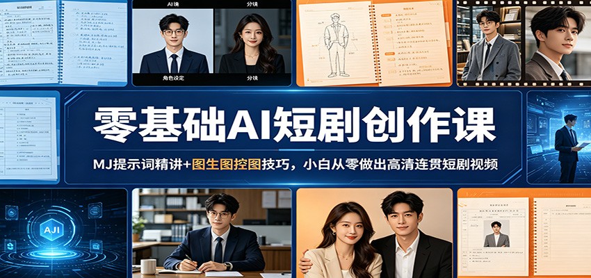 零基础AI短剧创作课：MJ提示词精讲+图生图控图技巧，小白从零做出高清连贯短剧视频-大象聊项目