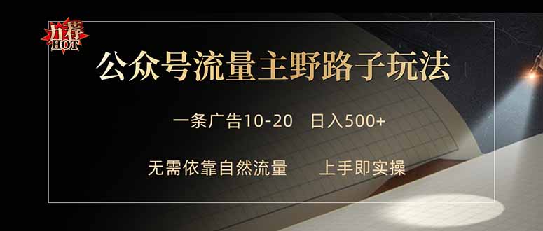 公众号流量主野路子玩法 单条广告10-20元 日入500+-大象聊项目