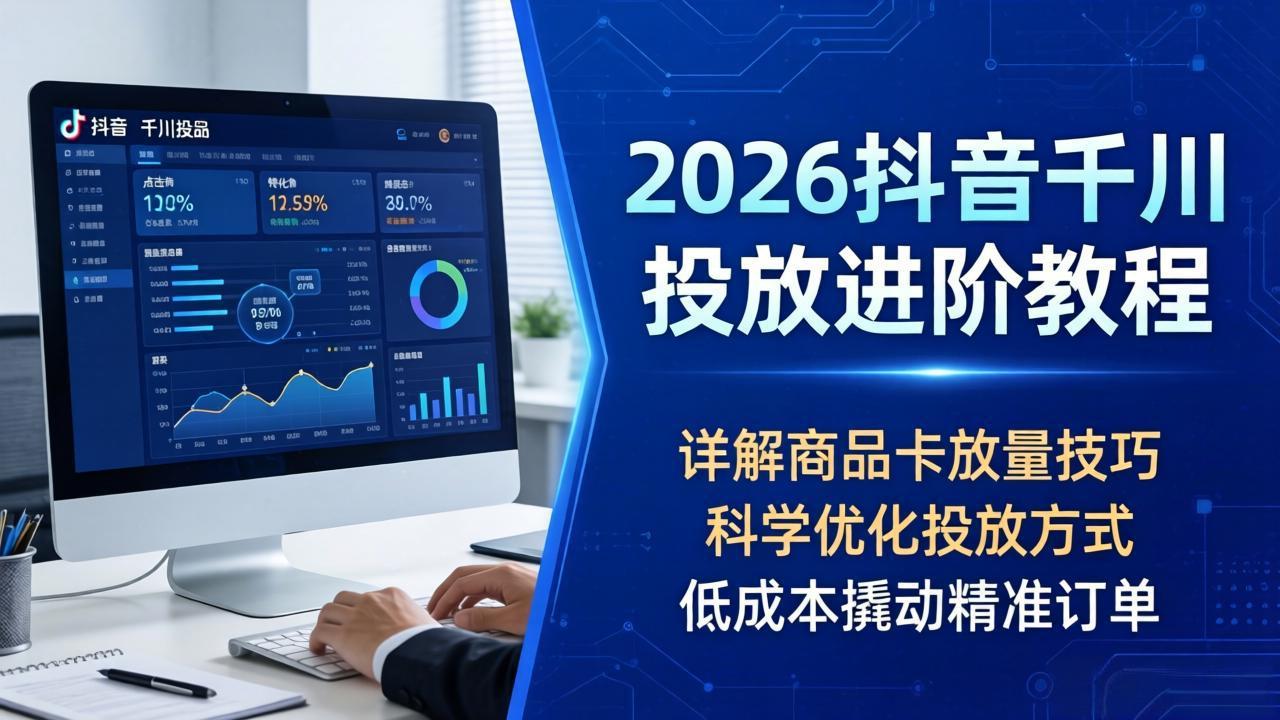 2026抖音千川投放进阶教程，详解商品卡放量技巧，科学优化投放方式，低成本撬动精准订单-大象聊项目