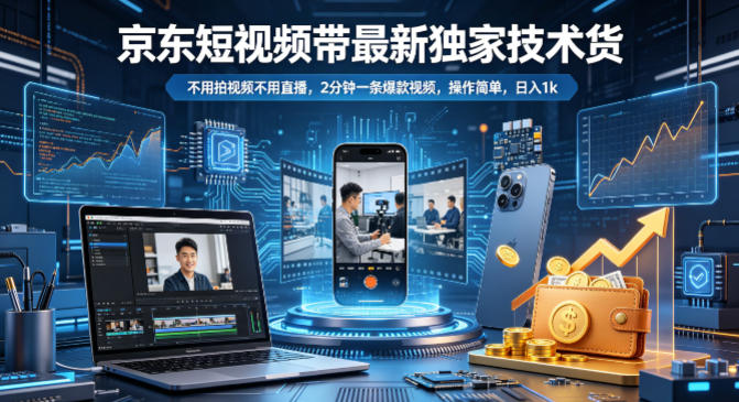 京东短视频带货最新独家技术，不用拍视频不用直播，2分钟一条爆款视频，操作简单，日入1k+【揭秘】-大象聊项目