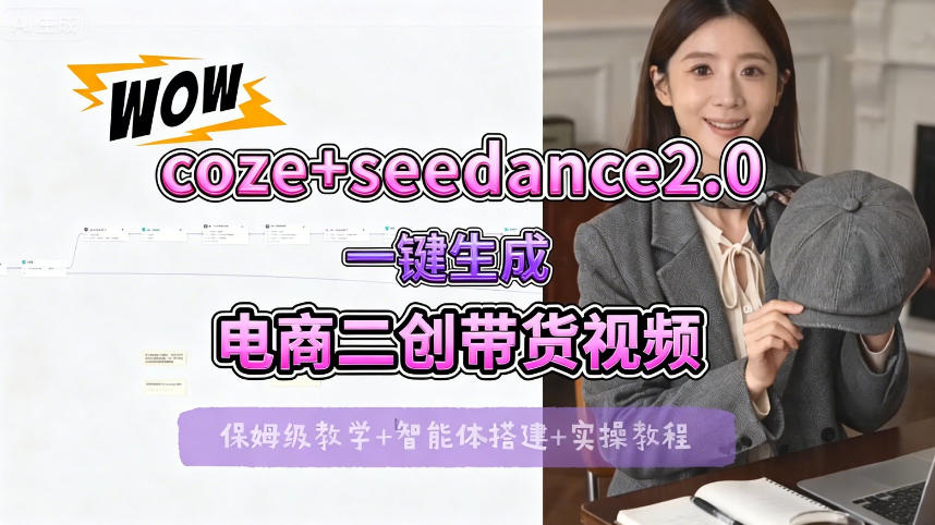 【Coze工作流搭建实操教程】seedance2.0+coze一键生成电商二创带货视频，全流程保姆级教学-大象聊项目