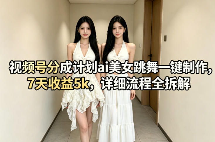 视频号分成计划ai美女跳舞一键制作，7天收益5k，详细流程全拆解-大象聊项目