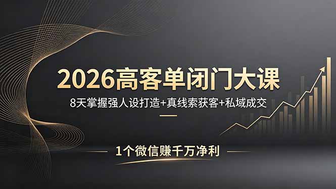 2026高客单闭门大课，8 天掌握强人设打造 + 真线索获客 + 私域成交，1 个微信赚千万净利-大象聊项目