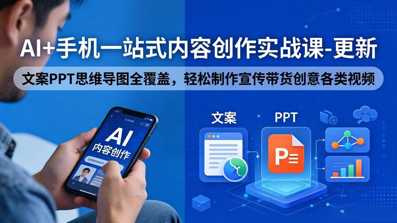 AI+手机一站式内容创作实战课-更新，文案PPT思维导图全覆盖，轻松制作宣传带货创意各类视频-大象聊项目