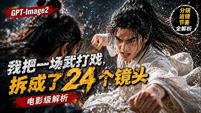 用GPT-Image2，把一段武打对决拆成24个连续镜头，从人物建立、动作衔接、运镜节奏，到情绪爆发-大象聊项目