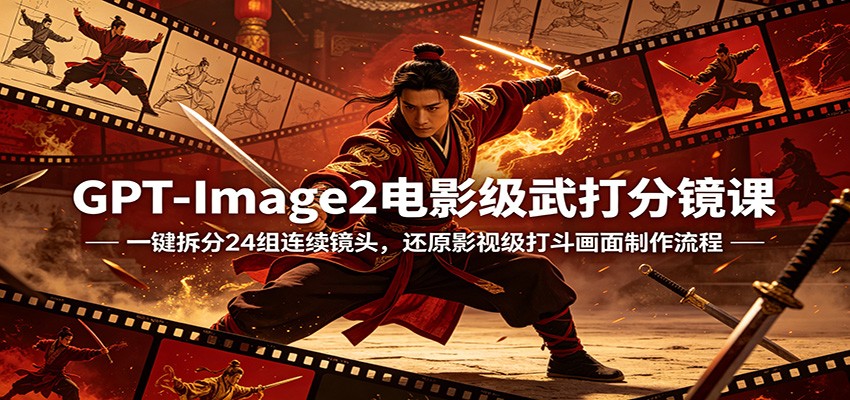 GPT-Image2电影级武打分镜课：一键拆分24组连续镜头，还原影视级打斗画面制作流程-大象聊项目
