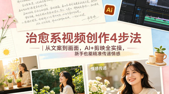 治愈系视频创作4步法｜从文案到画面，AI+剪映全实操，新手也能精准传递情感-大象聊项目
