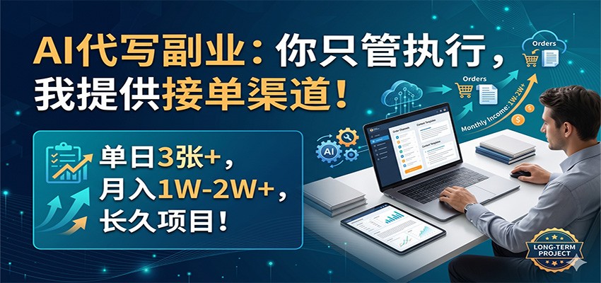 AI代写副业：你只管执行，我提供接单渠道！单日3张+，月入1W-2W+，长久项目-大象聊项目