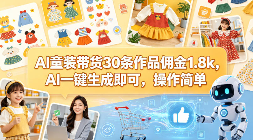 AI童装带货30条作品佣金1.8k，AI一键生成即可，操作简单-大象聊项目